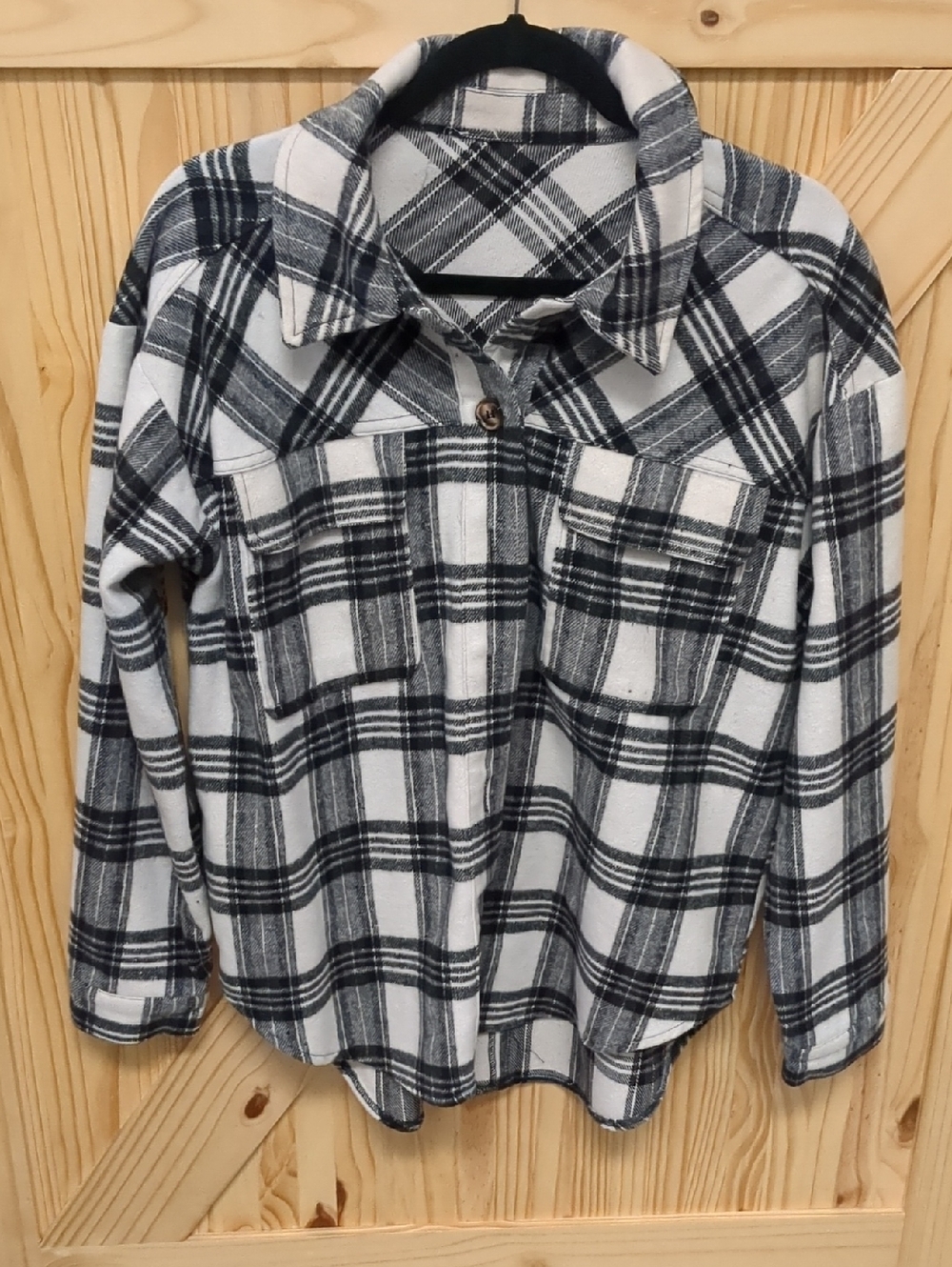 Black & White Plaid Teddy Jacket - Classic Button Front